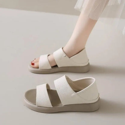 Lässige Echtleder-Slipper-Sandalen mit dicker Sohle