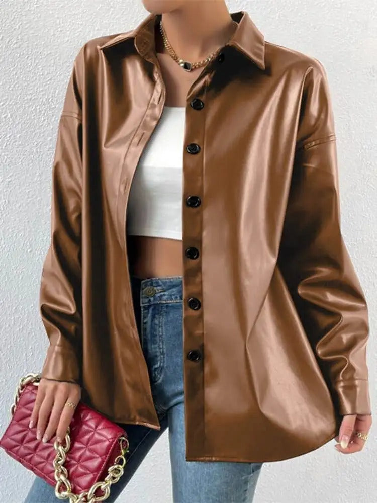 Vintage Leder-Bomberjacke mit Reverskragen und Knopfverschluss