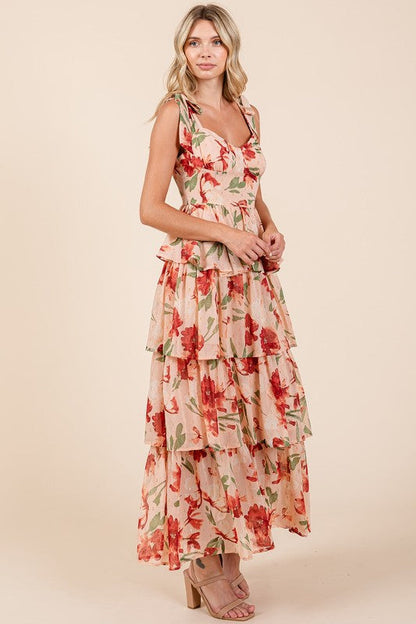 Oli® | Mehrlagiges Blumen-Maxikleid mit Herzausschnitt