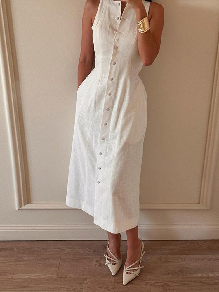 Elegantes weißes Midi-Hemdkleid für mühelosen Stil