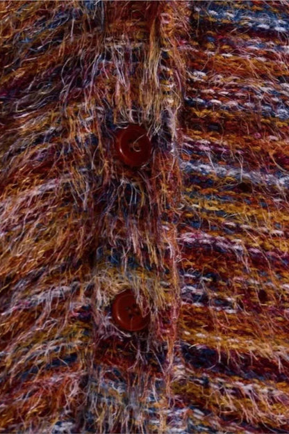 Gemütlicher Vintage Streifen V-Ausschnitt Strickcardigan