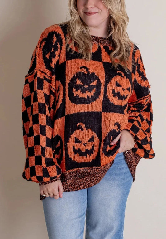 Halloween Karo Strickpullover