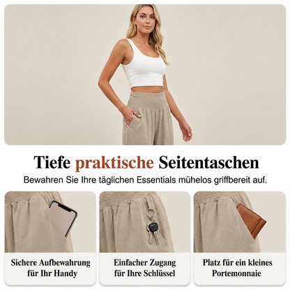 Boho Hosen mit weitem Bein und Rüschen am Saum