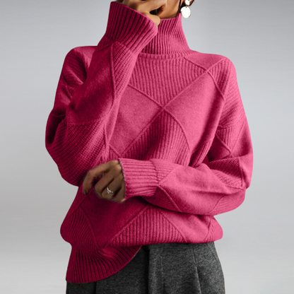 Gemütlicher geometrischer Strick-Pullover mit Rollkragen für Herbstschichten