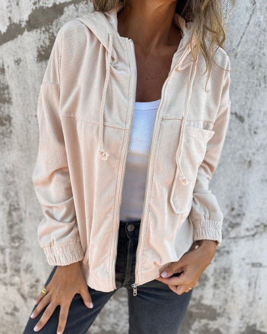 Lässige leichte Cordjacke mit Kapuze für Damen