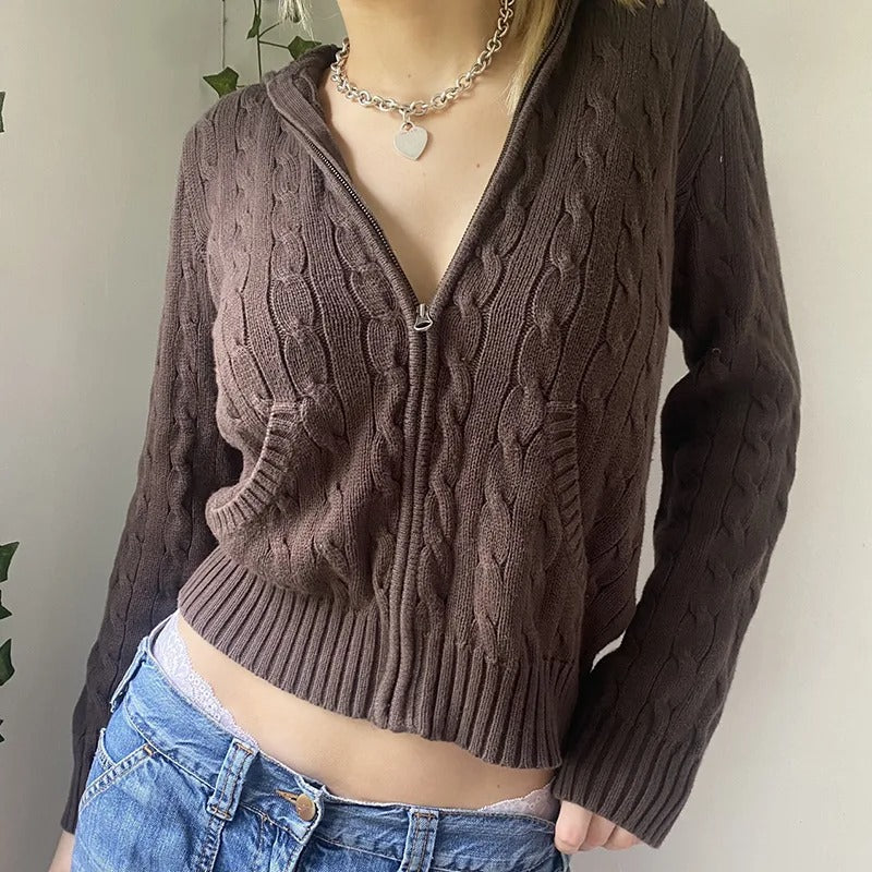 Gemütlicher Kapuzen-Strickcardigan mit Knopfverschluss vorne
