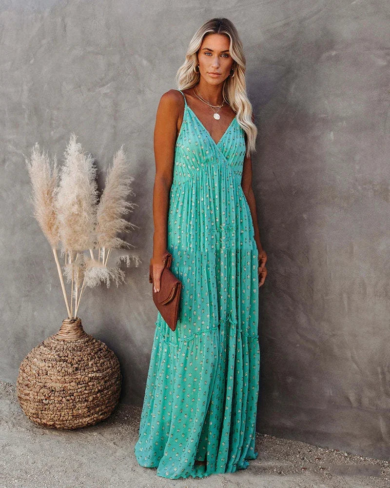 Böhmisches grünes Sommer-Maxikleid
