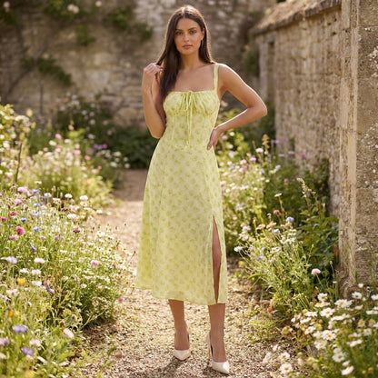 Damen Midikleid mit Blumenmuster Hochzeitsgastkleid