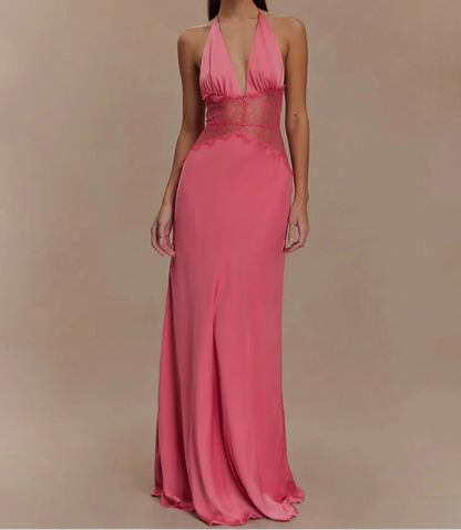 Maxikleid mit Neckholder, Spitzenbesatz und rückenfreiem Design