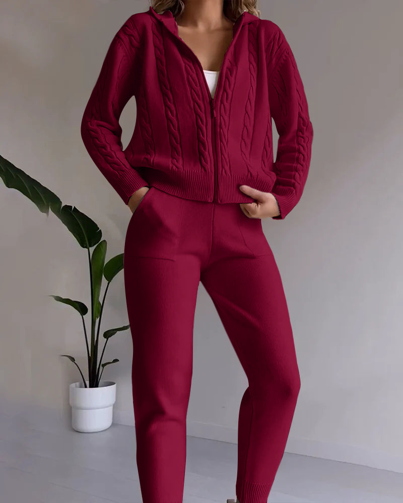 Legeres Jacquard-Strickjacken-Set mit Twist-Muster