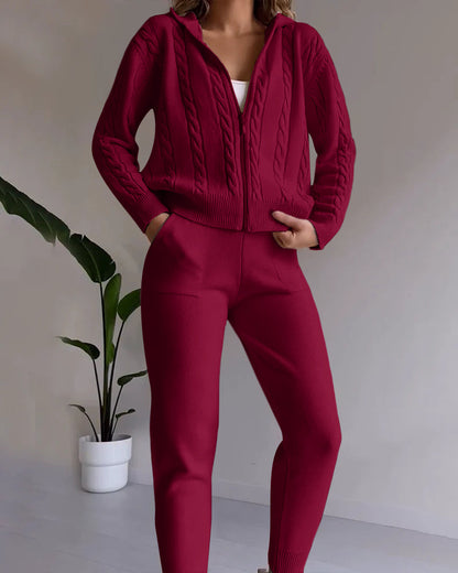 Legeres Jacquard-Strickjacken-Set mit Twist-Muster