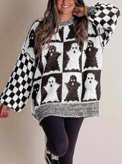 Halloween Karo Strickpullover