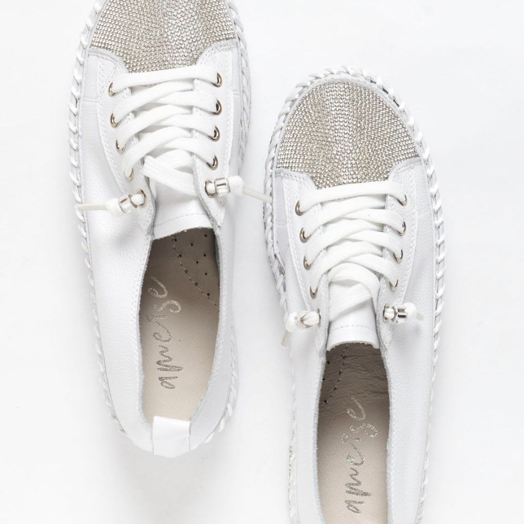 Zeitlose Diamant Silber Leder Sneakers