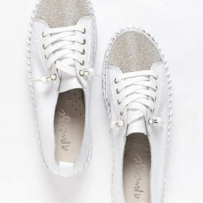 Zeitlose Diamant Silber Leder Sneakers