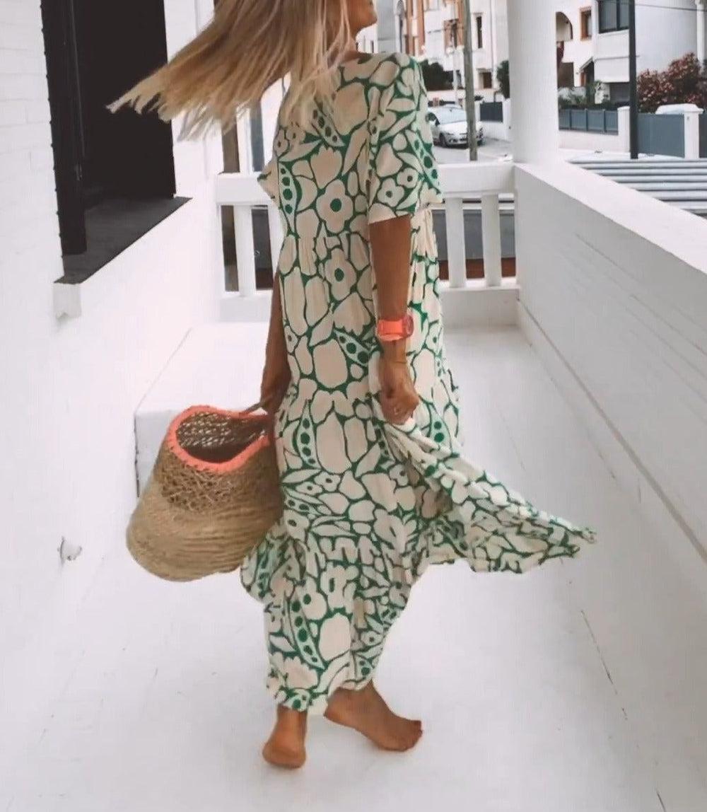 Bequemes Maxikleid mit kurzen Ärmeln für Damen