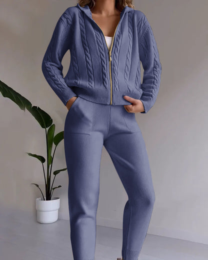 Legeres Jacquard-Strickjacken-Set mit Twist-Muster