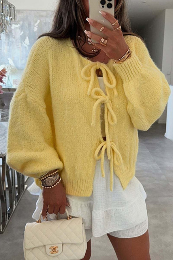 Gemütlicher V-Ausschnitt Strickpullover mit Schnürung
