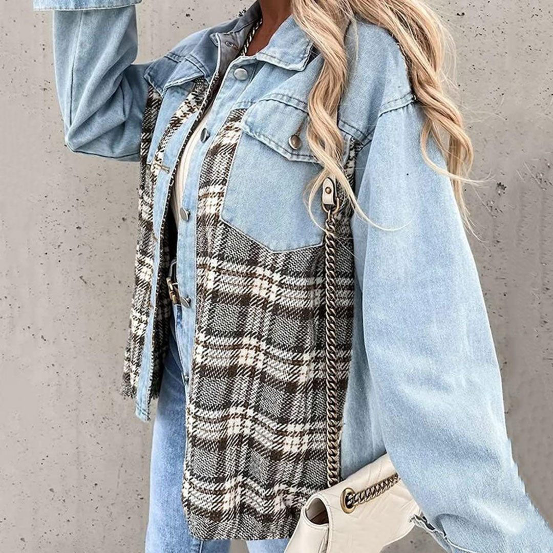 Schicke Kariertes Jacke mit Klassischem Kragen für Damen