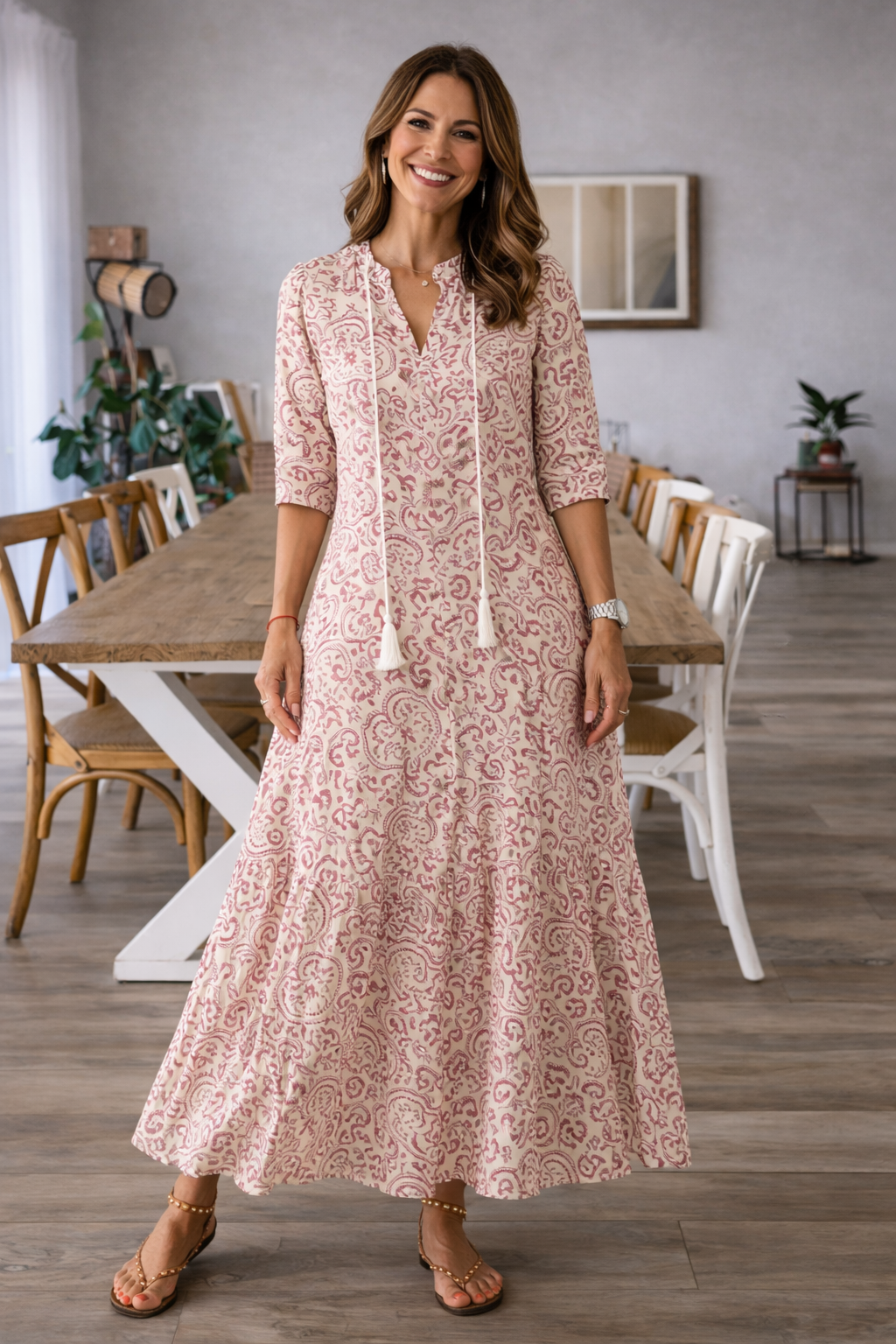 Ärmelloses Maxikleid für Damen mit Taillengürtel