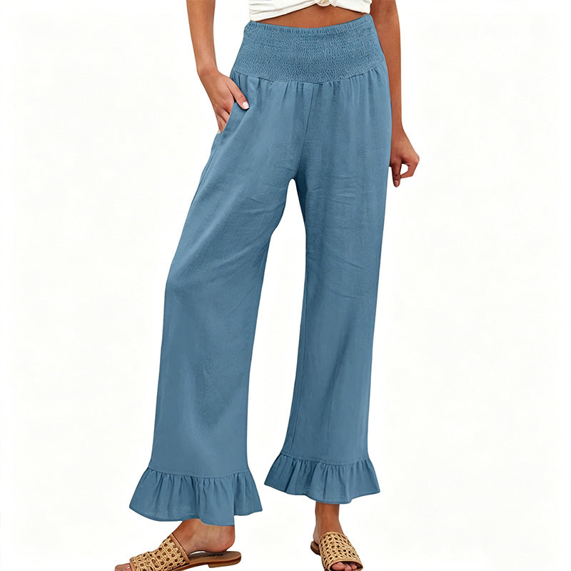 Boho Hosen mit weitem Bein und Rüschen am Saum