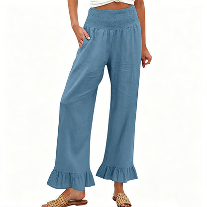 Boho Hosen mit weitem Bein und Rüschen am Saum
