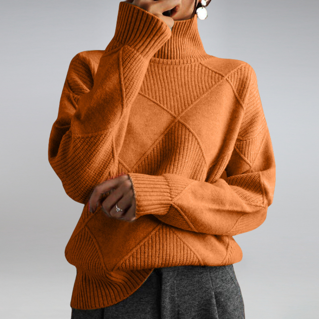 Gemütlicher geometrischer Strick-Pullover mit Rollkragen für Herbstschichten