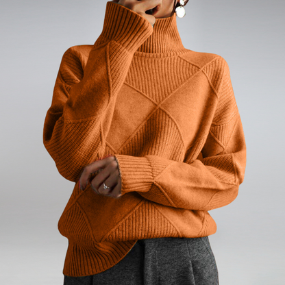 Gemütlicher geometrischer Strick-Pullover mit Rollkragen für Herbstschichten