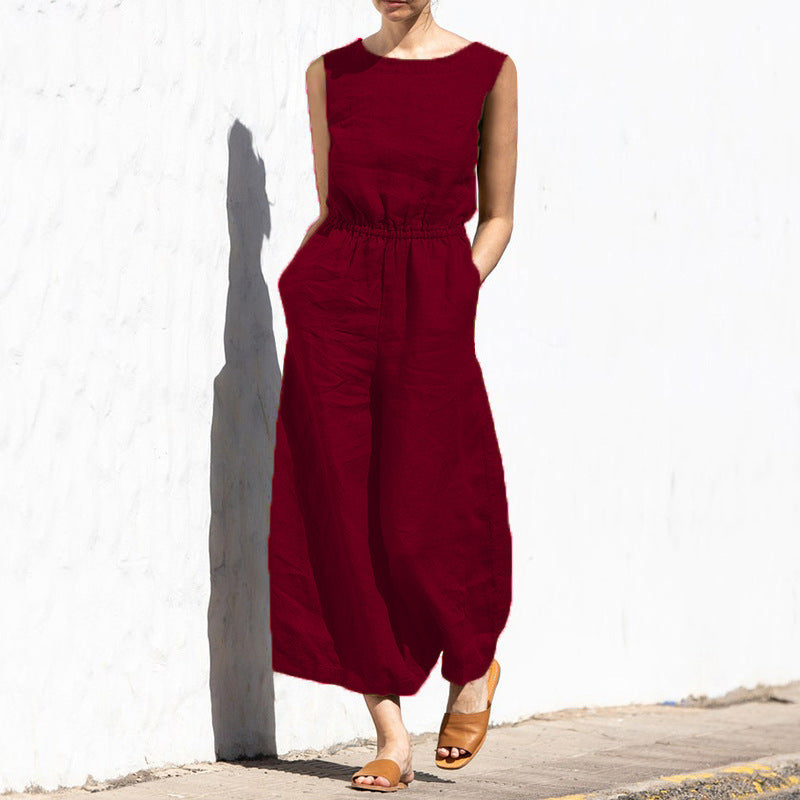 Ärmelloser Jumpsuit mit weitem Bein und hoher Taille