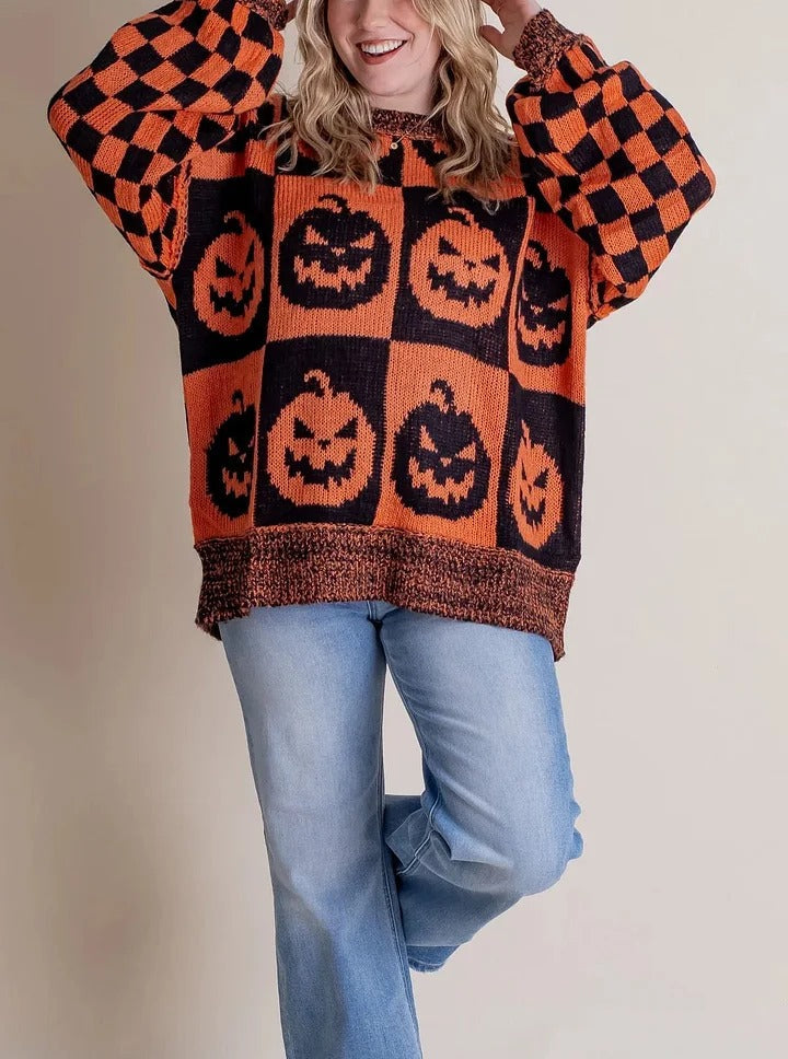 Halloween Karo Strickpullover