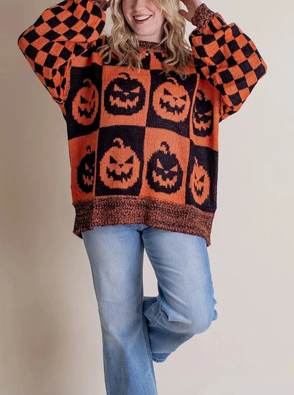 Halloween Karo Strickpullover