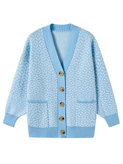 Gemütliche geometrische Strickjacke mit Knöpfen