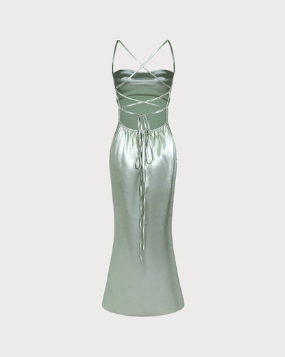 Grünes X-Cross Slip A-Linien Maxi-Kleid