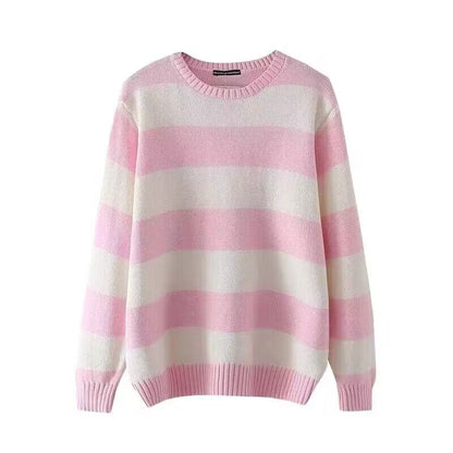 Gemütlicher gestreifter Rundhalsausschnitt Strickpullover