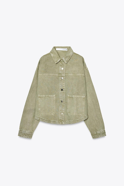 Klassische Khaki-Jeansjacke für den Alltagsstil
