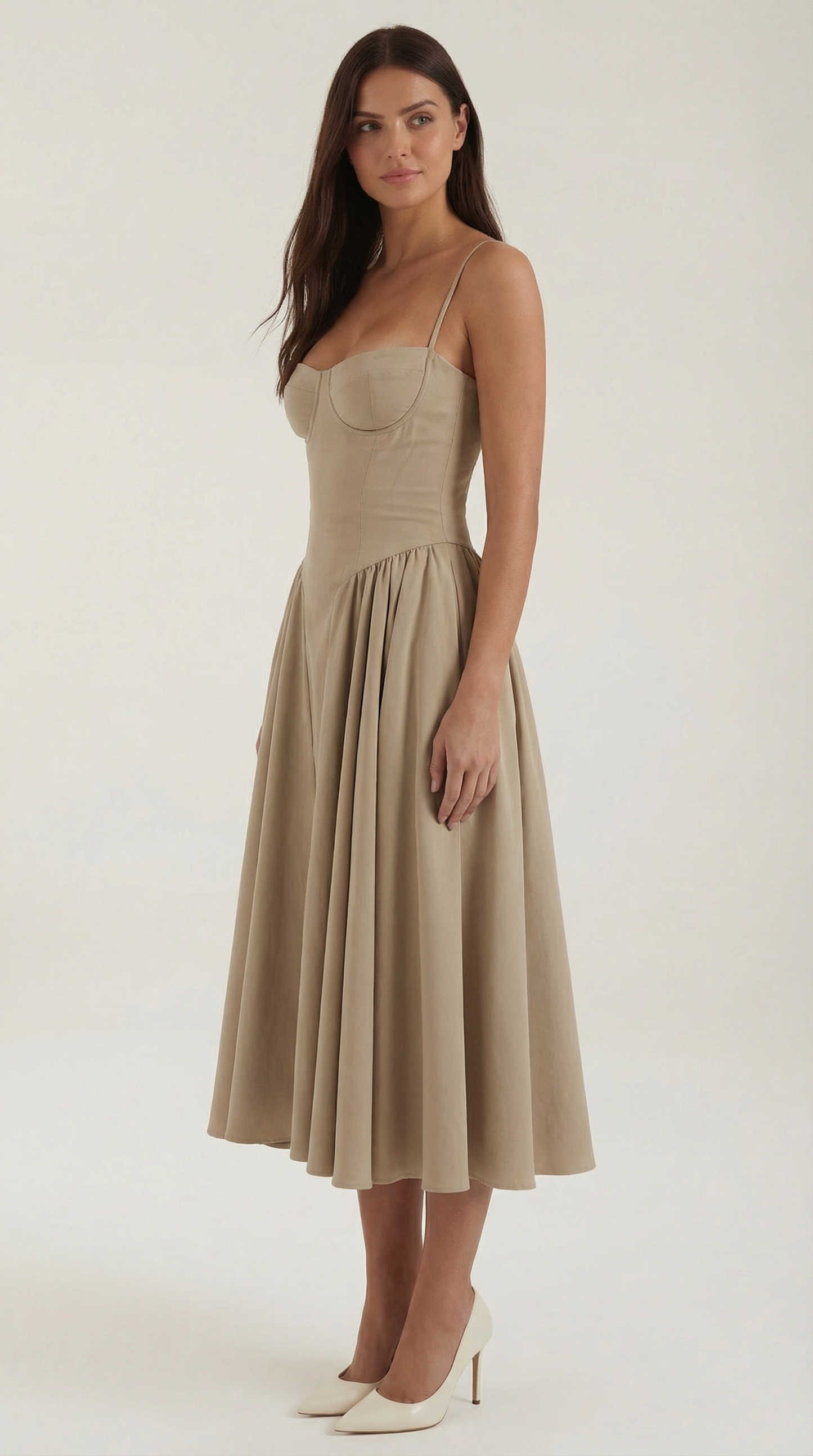 Damen Midikleid mit Blumenmuster und Korsett sowie herzförmigem Ausschnitt