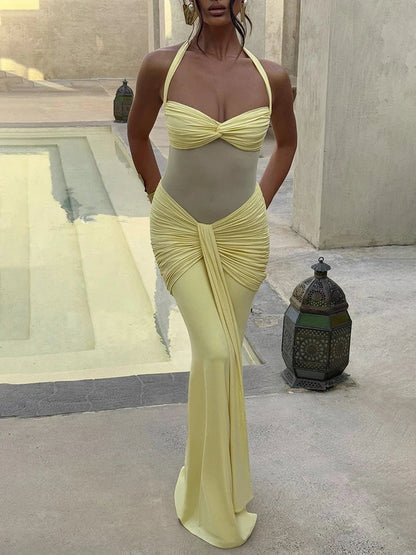 Halter Raffung Bodycon Maxikleid Sculpting Abendkleid