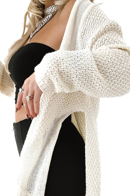 Gemütlicher Strick-Mid-Länge-Cardigan mit langen Ärmeln