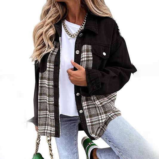 Schicke Kariertes Jacke mit Klassischem Kragen für Damen
