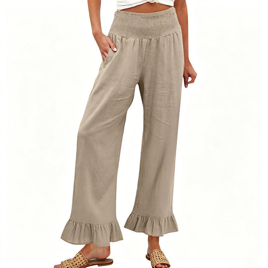 Boho Hosen mit weitem Bein und Rüschen am Saum