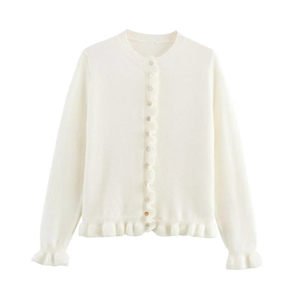 Damen-Cardigan mit Rüschensaum und Knopfleiste, schickes Lagenoberteil
