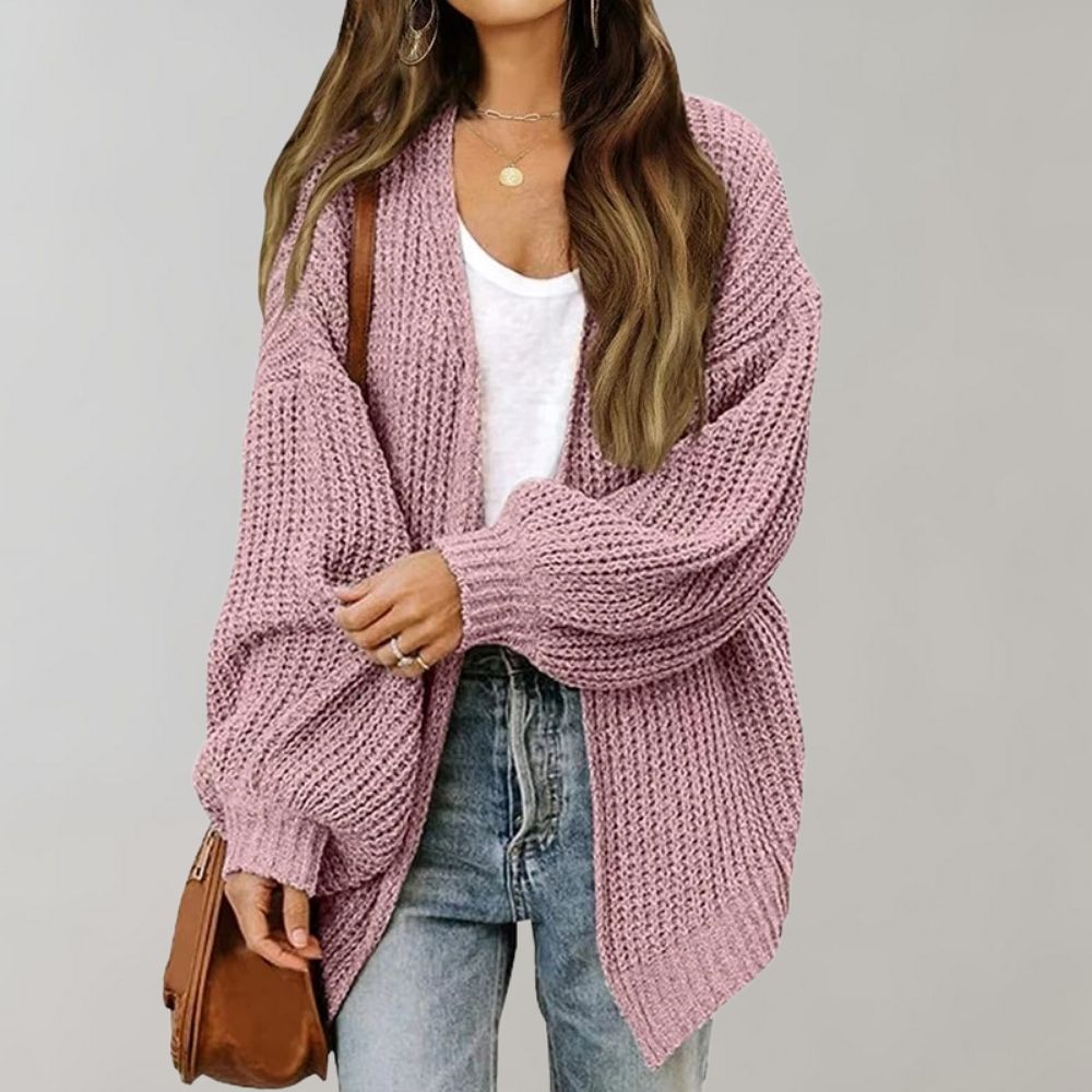Gemütliche offene Strickjacke mit Bischofsärmeln
