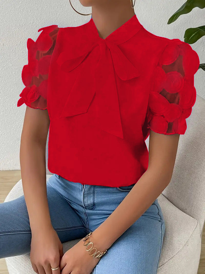 Damenbluse mit durchsichtigen Ärmeln und Schleifendetail