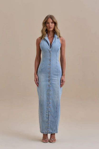 Damen Maxi Jeanskleid