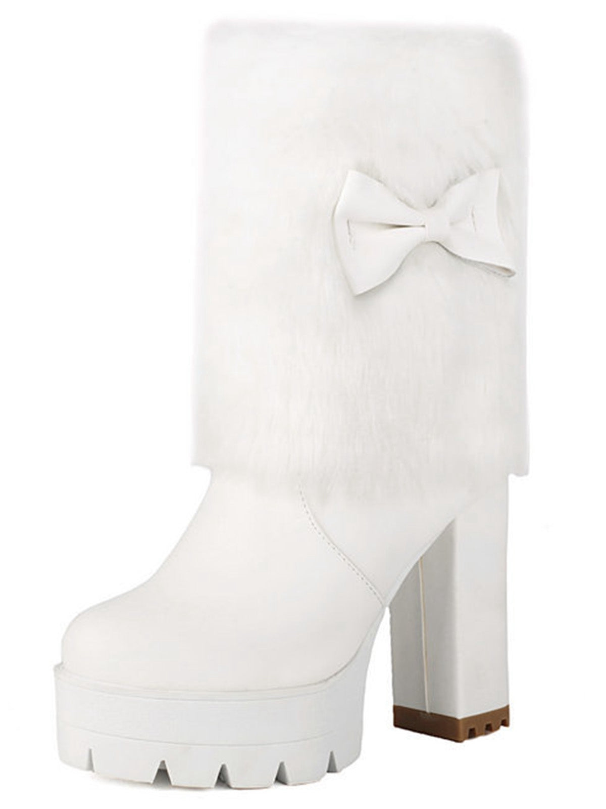 Plüschstiefel mit klobigem Absatz und Vintage-Schleifenakzent