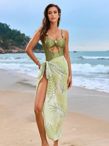 Badeanzug mit Ausschnitt im Sweetheart-Stil und Überwurf-Set