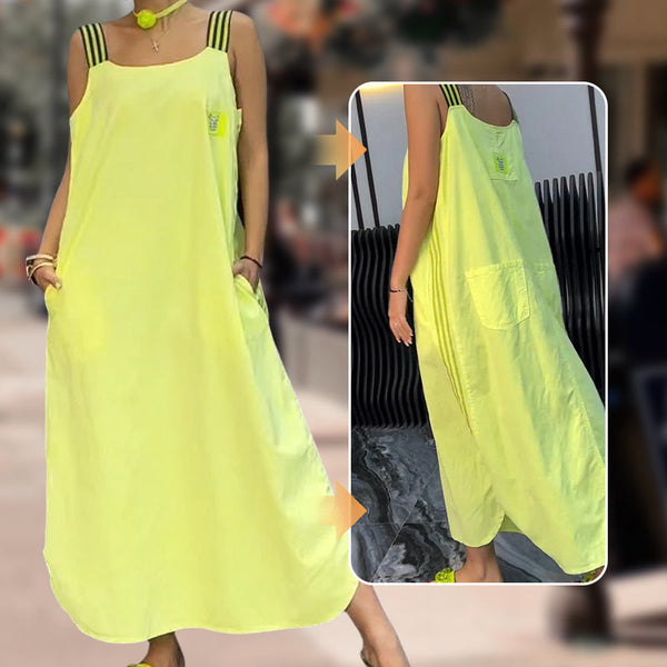 Fließendes Maxikleid mit breiten Trägern und Taschen