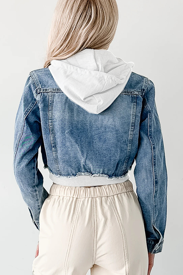 Legere Patchwork-Denim-Kapuzenjacke