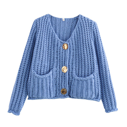 Cozy Chic Damen-Strickjacke mit Knöpfen und Taschen