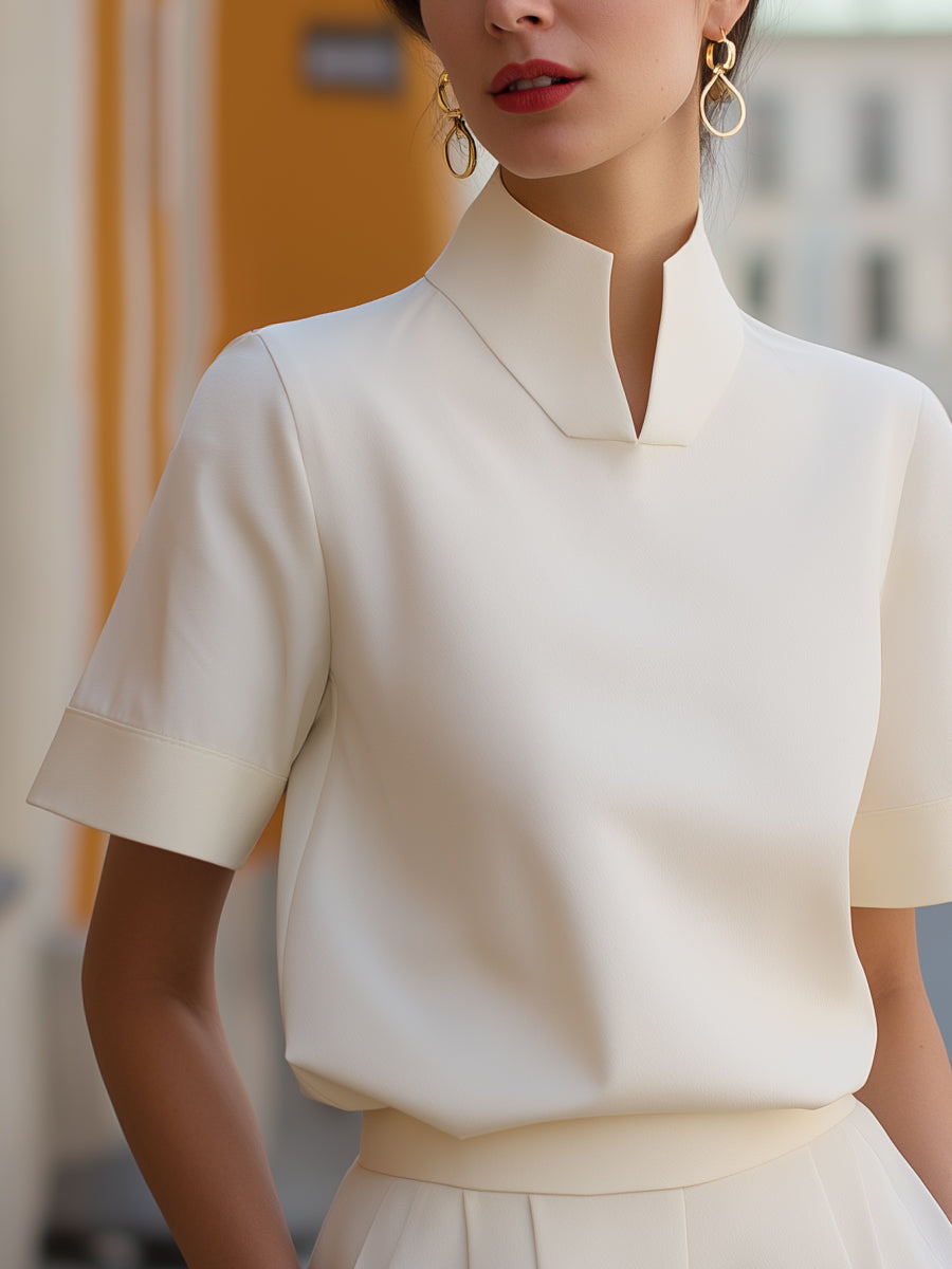 Stehkragen Minimalistische Strukturierte Bluse für Damen
