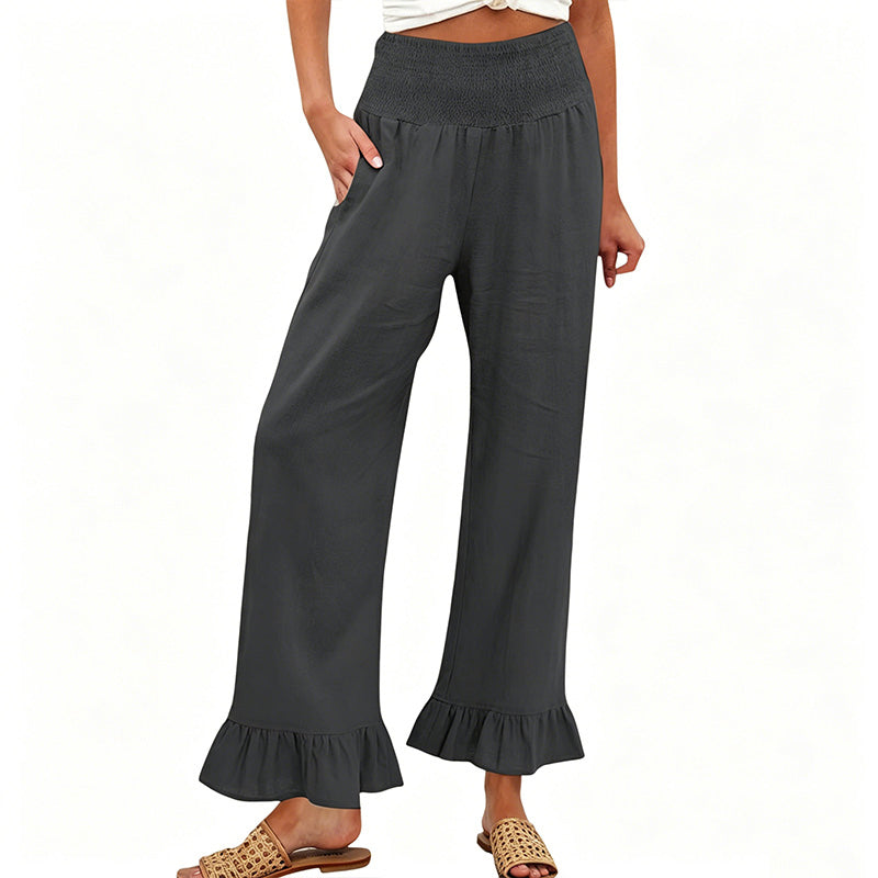 Boho Hosen mit weitem Bein und Rüschen am Saum